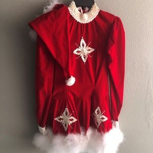 Girls vintage Christmas Dress or costume with hat